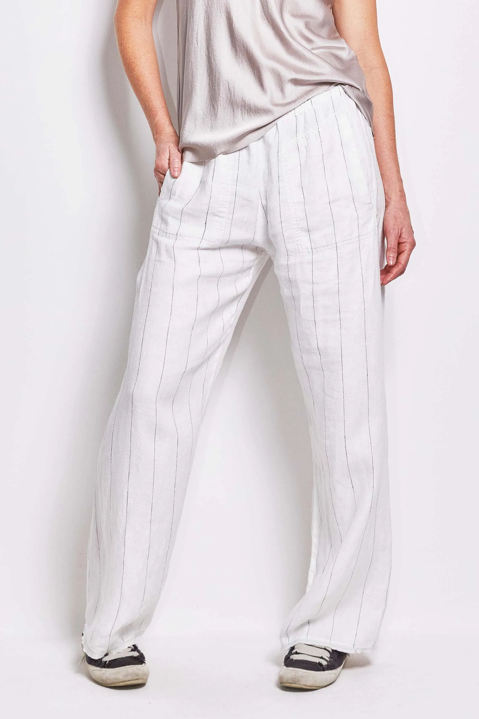 honest white italian linen pant