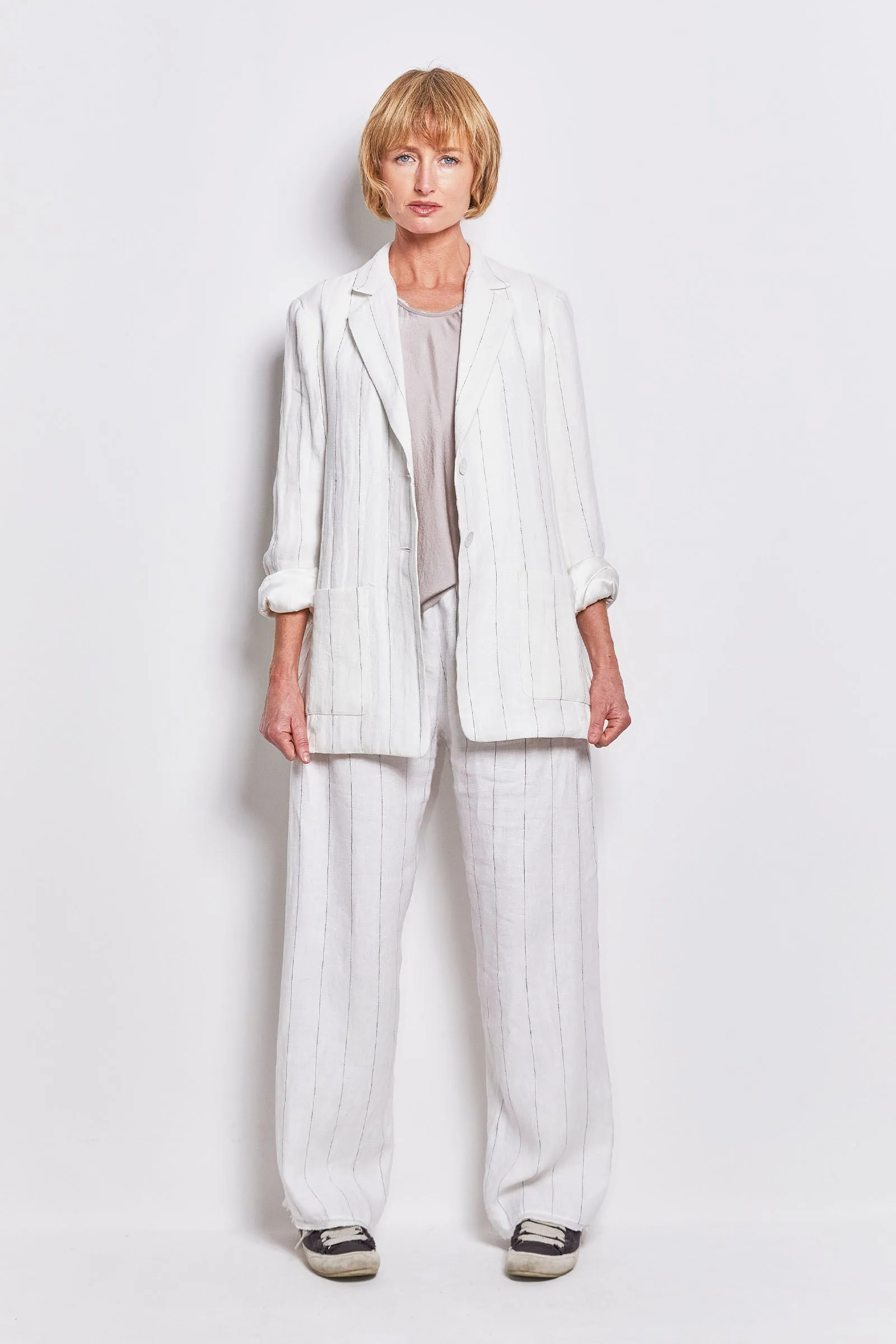 honest white italian linen pant