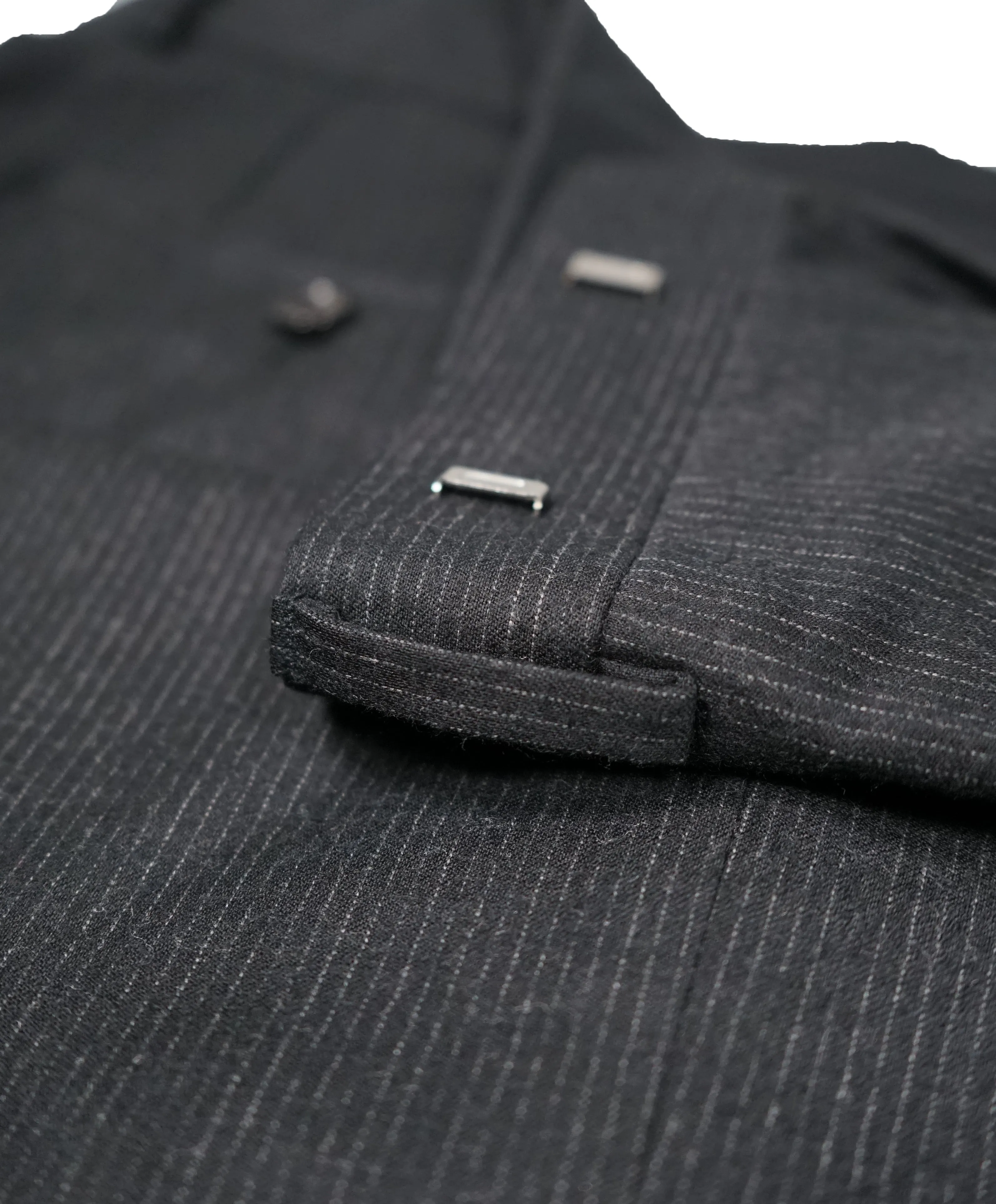 HUGO BOSS - Gray Flannel Feel Stripe Flat Front Dress Pants - 33W