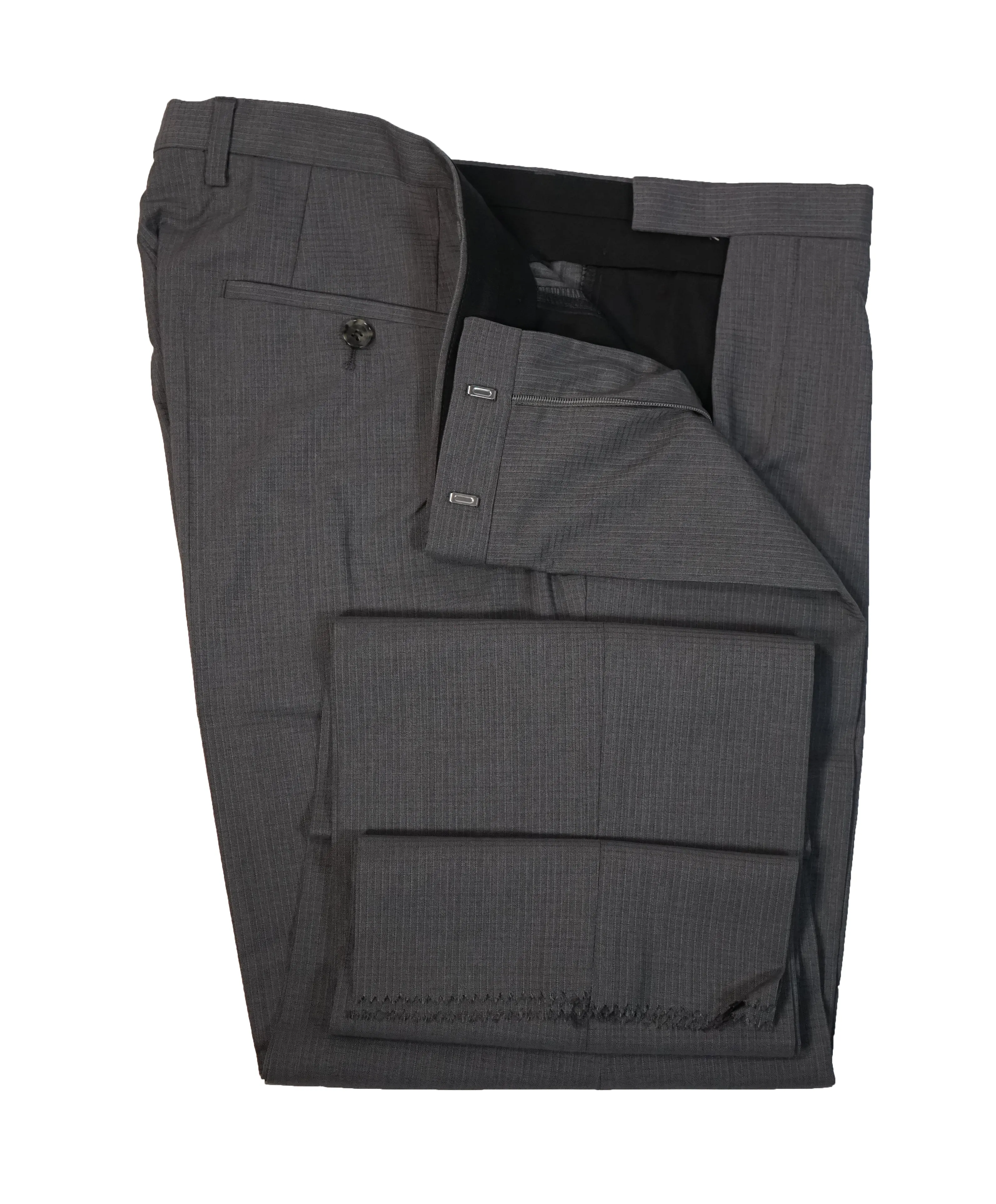 HUGO BOSS - Gray Micro Stripe Check effect Flat Front Dress Pants- 33W