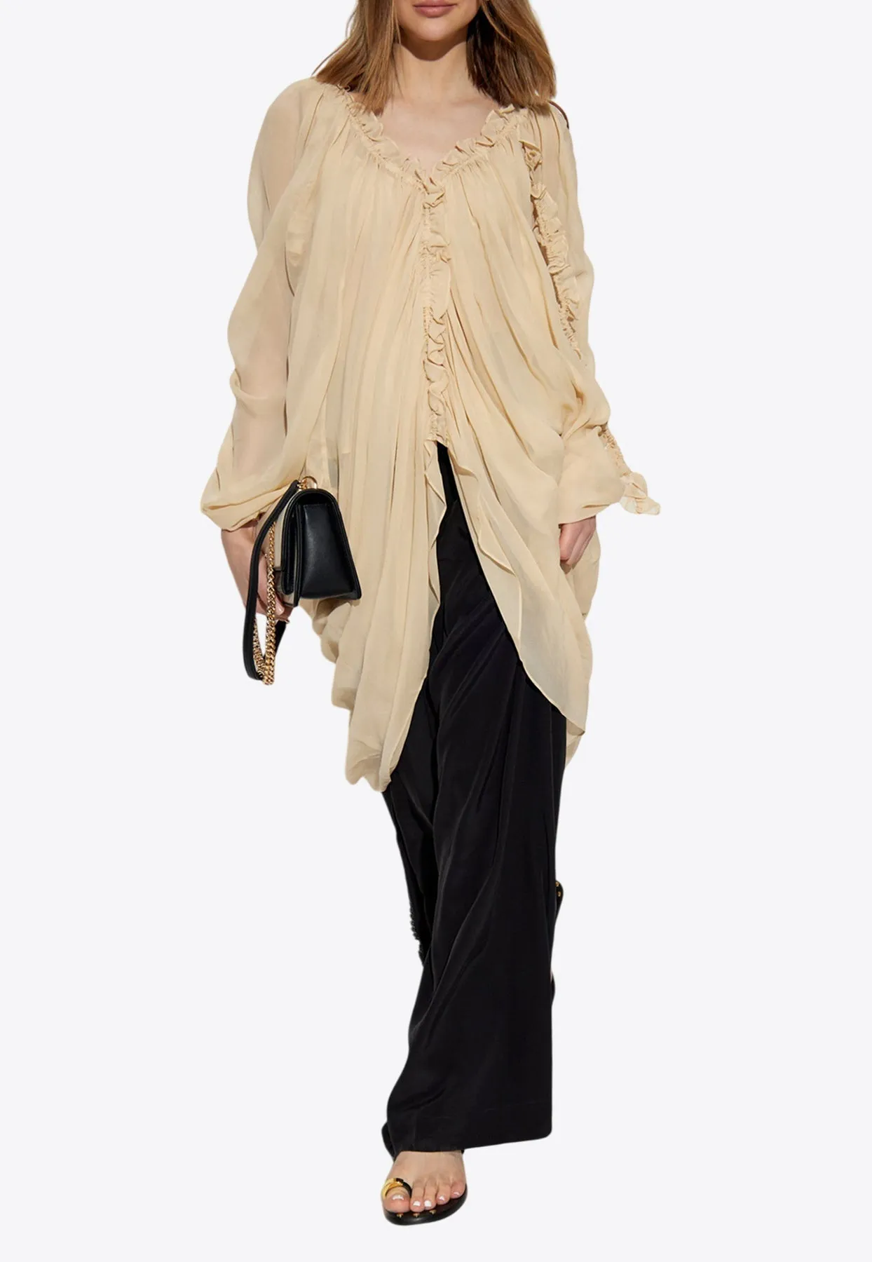 Illuminate Cold-Shoulder Draped Blouse