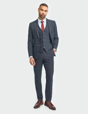 INVINCIBLE – NAVY 3 PIECE PINSTRIPE SUIT TAILORED FIT