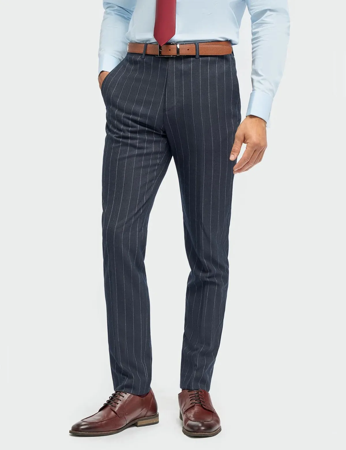 INVINCIBLE – NAVY 3 PIECE PINSTRIPE SUIT TAILORED FIT