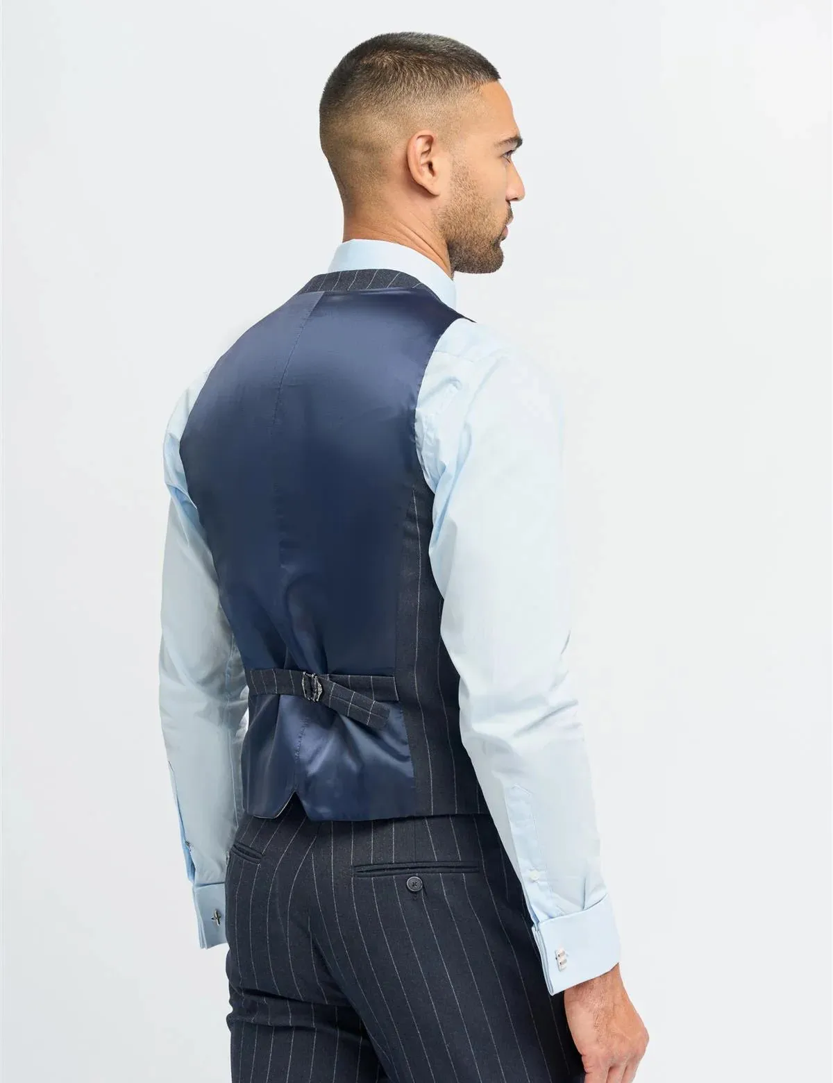 INVINCIBLE – NAVY 3 PIECE PINSTRIPE SUIT TAILORED FIT