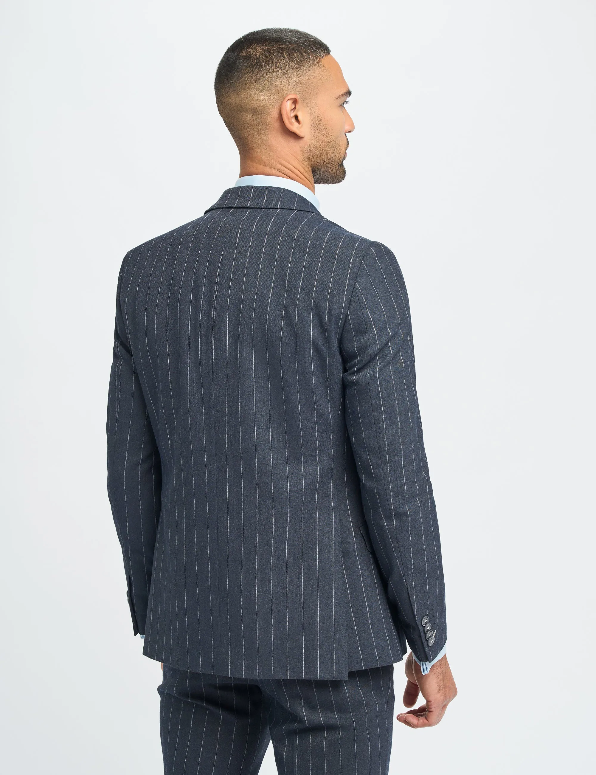 INVINCIBLE – NAVY 3 PIECE PINSTRIPE SUIT TAILORED FIT