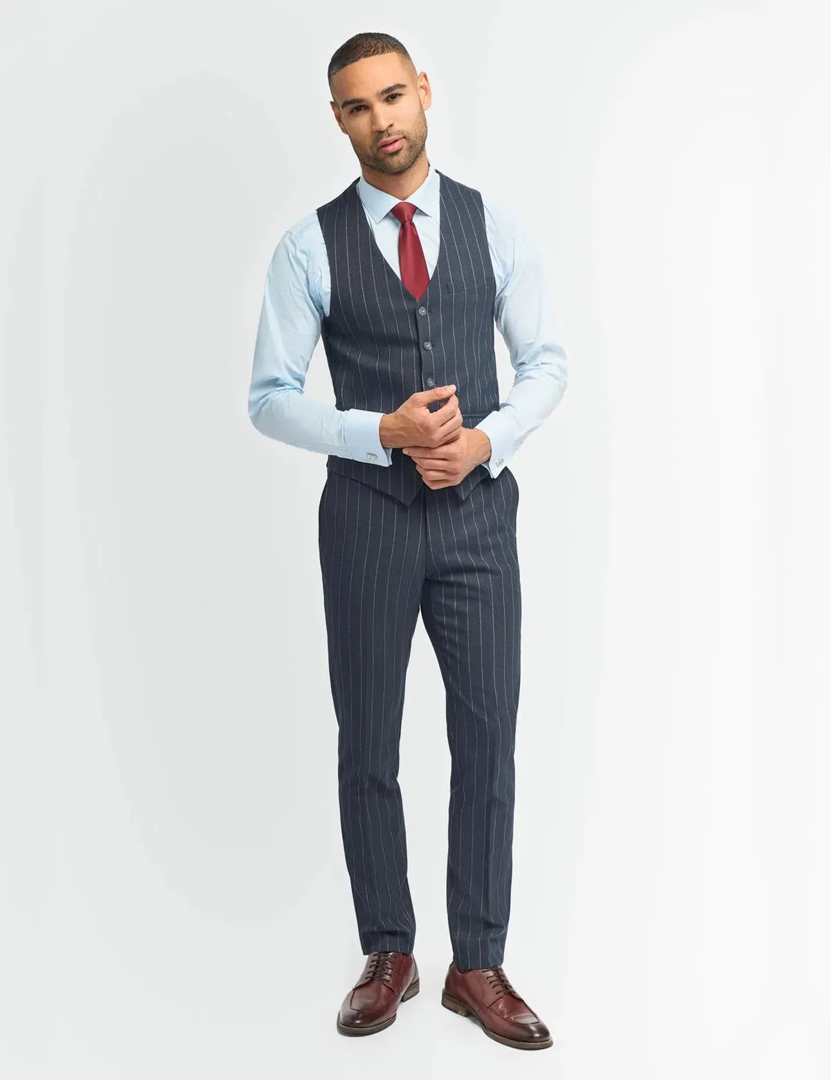 INVINCIBLE – NAVY 3 PIECE PINSTRIPE SUIT TAILORED FIT