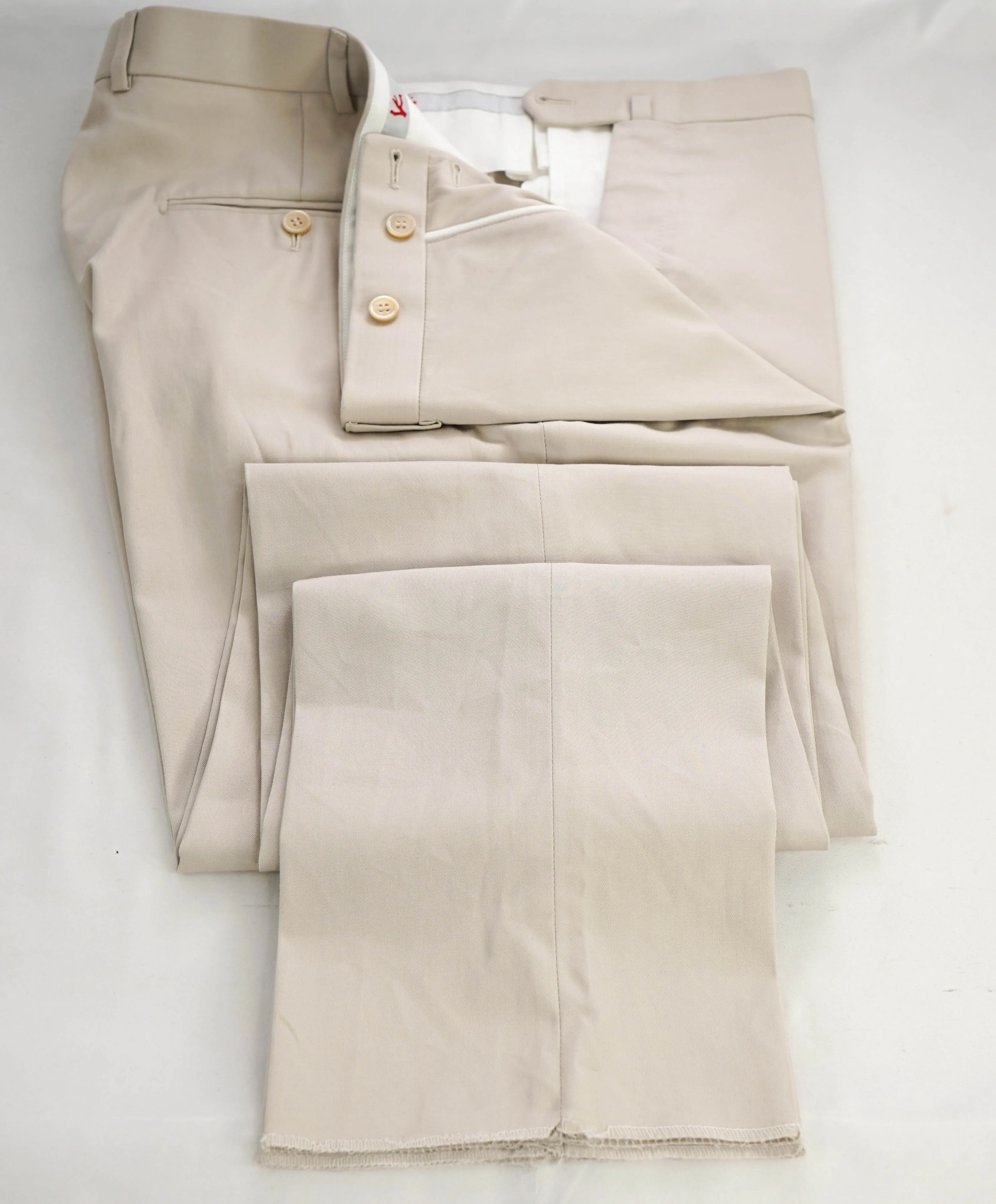 ISAIA - Stone Color Flat Front Cotton Dress Pants - 36W
