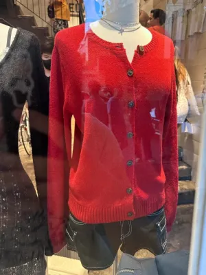 JazzHer New Vintage Red Sweater Single Breasted Cardigan Jackets Round Neck Knitting Outerwear Casual Fashion Pullovers Top Christmas