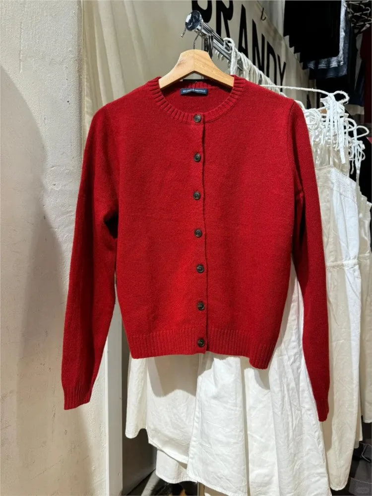 JazzHer New Vintage Red Sweater Single Breasted Cardigan Jackets Round Neck Knitting Outerwear Casual Fashion Pullovers Top Christmas
