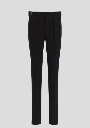 Jet Black Virgin Wool Trousers with Side Adjusters
