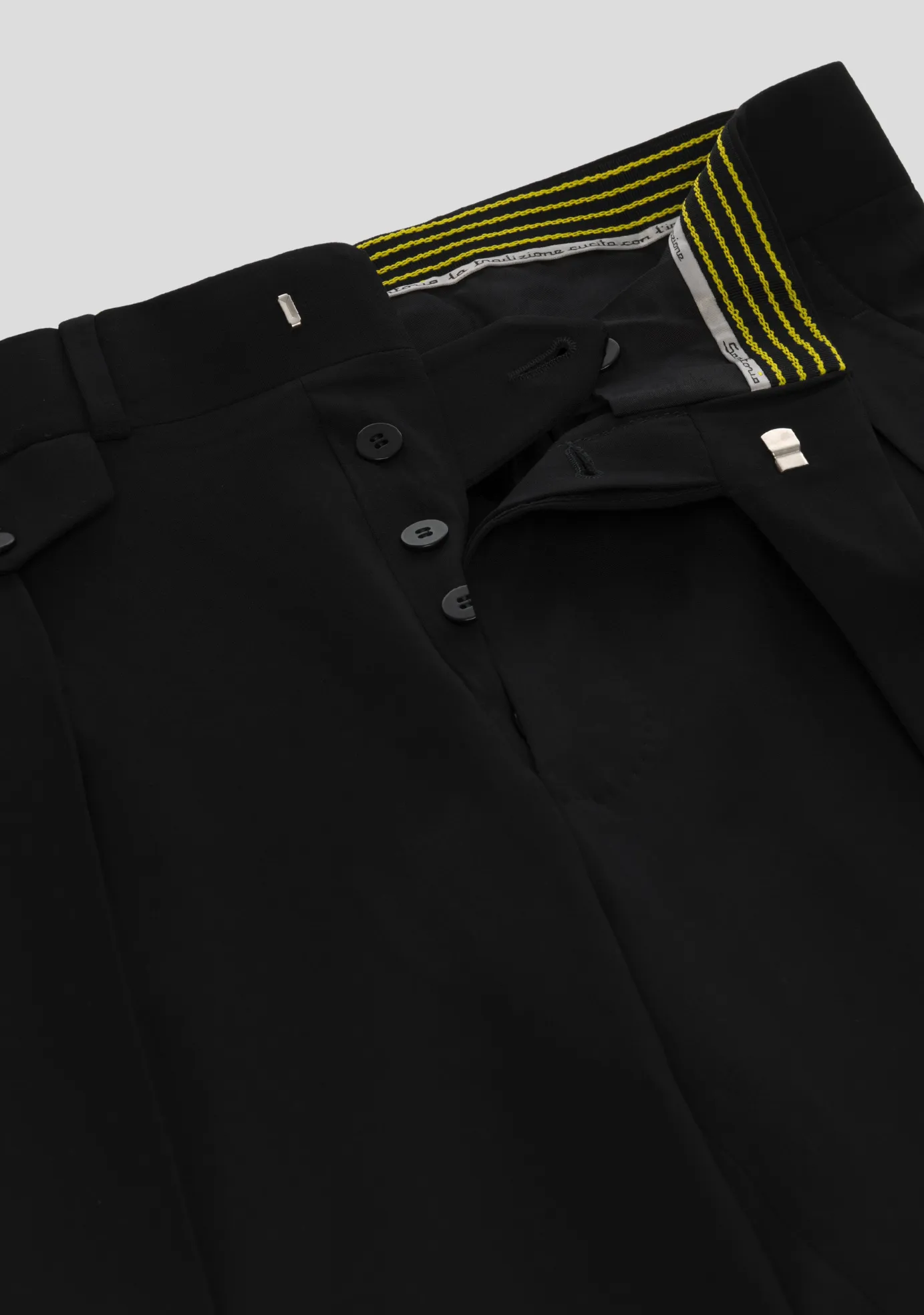 Jet Black Virgin Wool Trousers with Side Adjusters