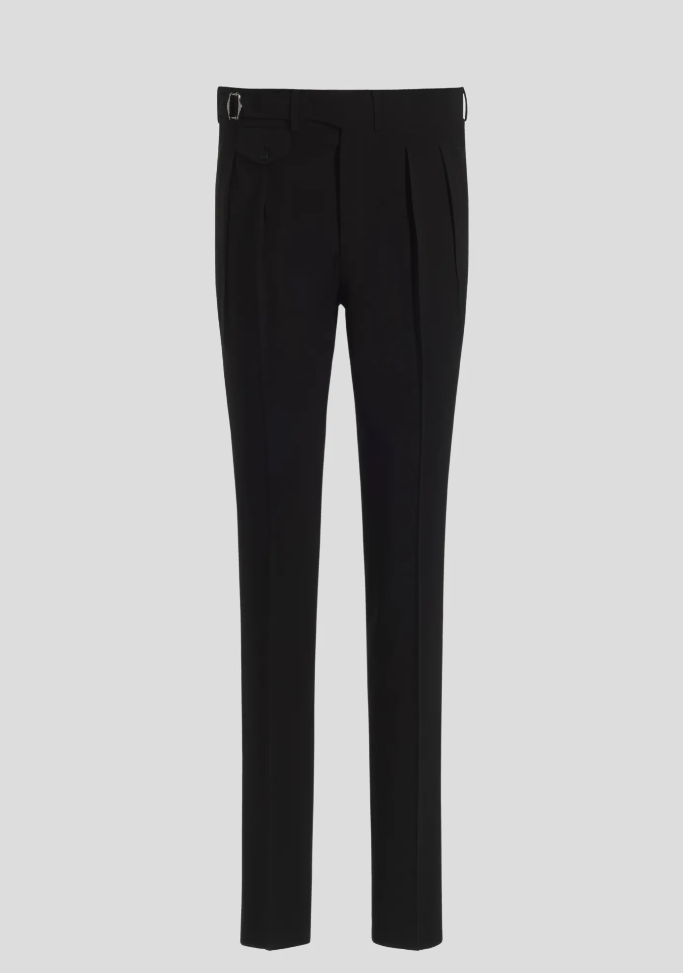 Jet Black Virgin Wool Trousers with Side Adjusters
