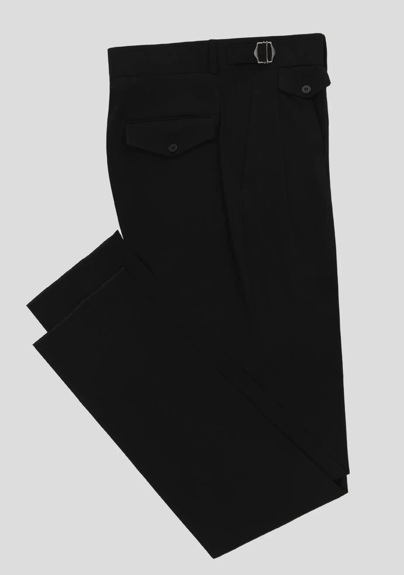 Jet Black Virgin Wool Trousers with Side Adjusters