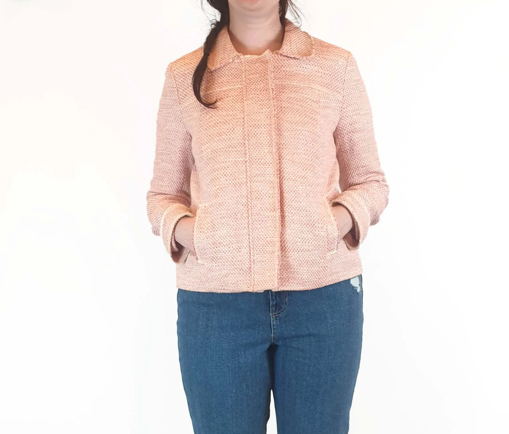J.Jill red and white knit cotton jacket size M