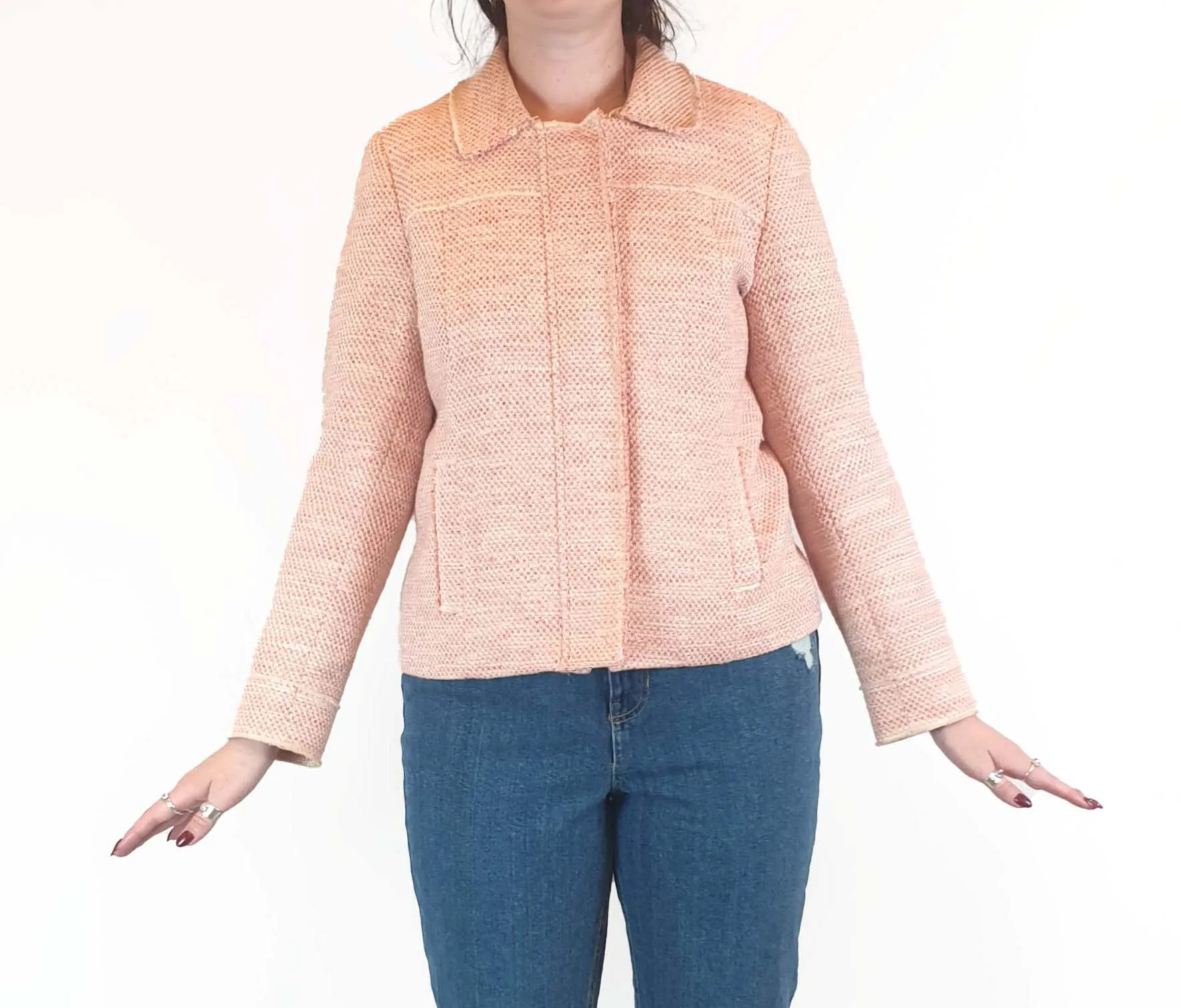 J.Jill red and white knit cotton jacket size M