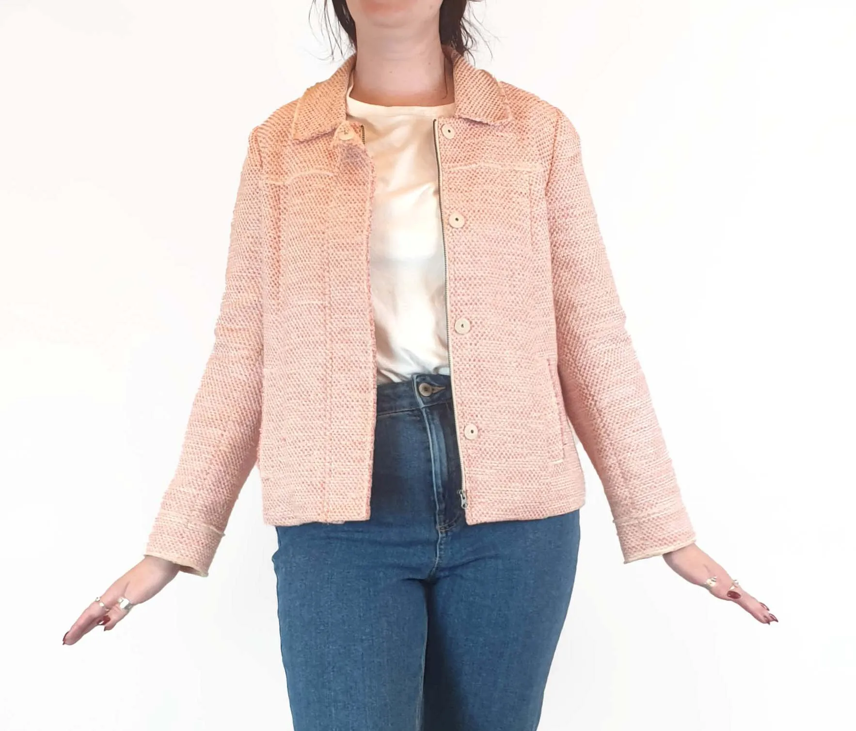 J.Jill red and white knit cotton jacket size M