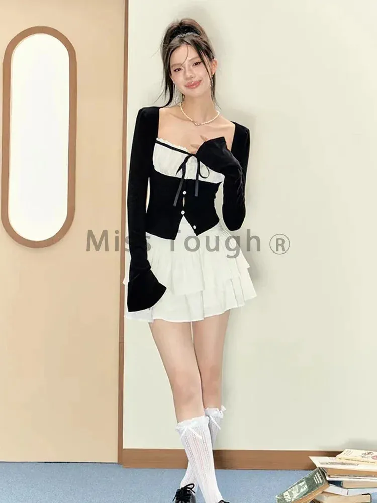 Kawaii Lolita Black Y2K 2 Piece Set