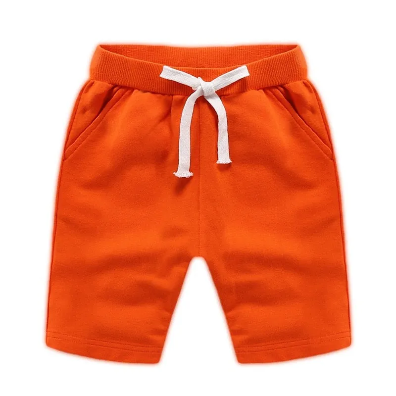 Kids Unisex Summer Solid Casual Cotton Shorts - Orange, Red, Yellow