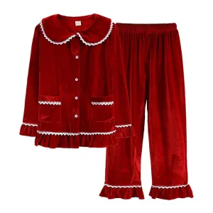 Ladies Cotton Velour Pyjamas - Christmas Red