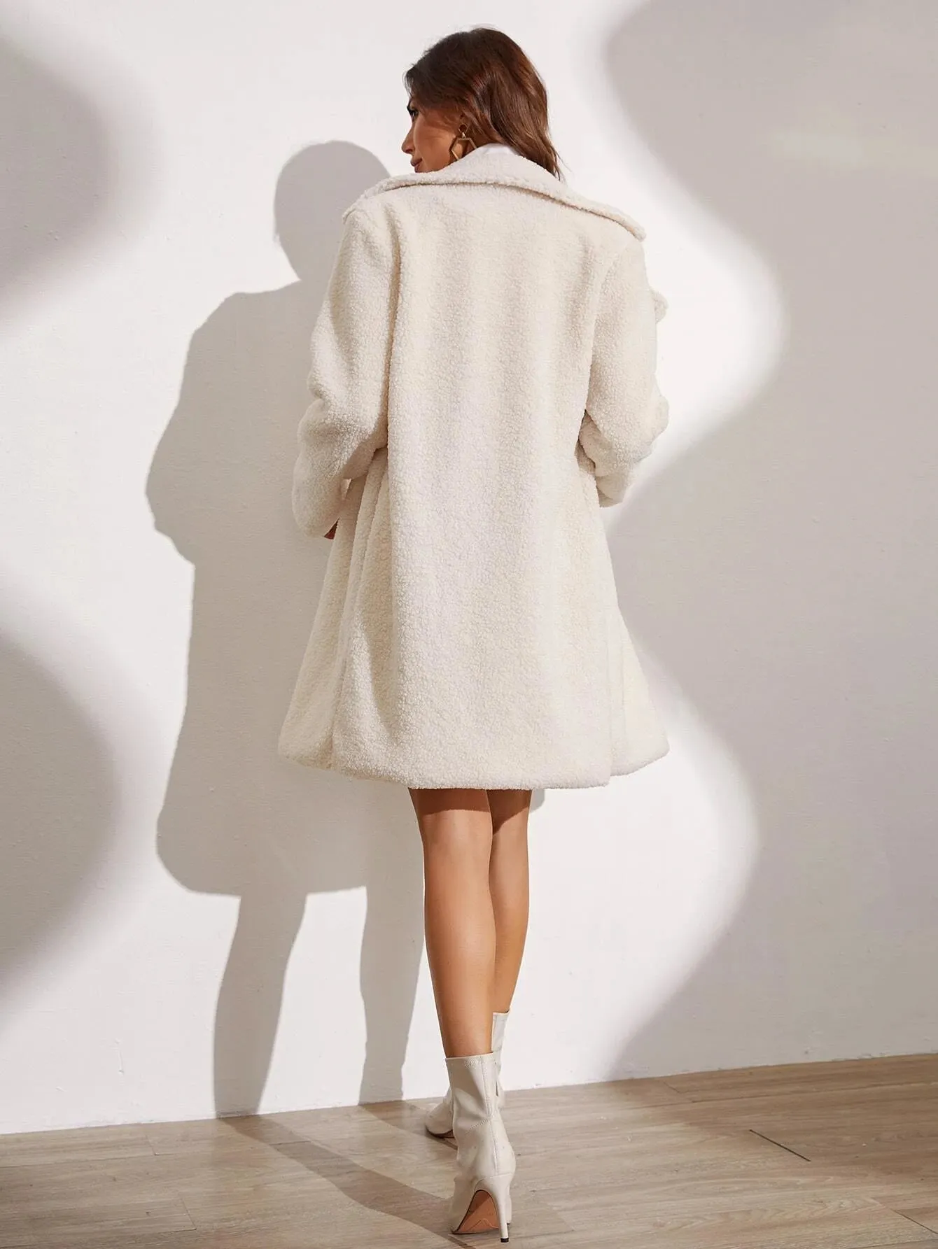 Ladies Frenchy Lapel Neck Single Breasted Teddy Coat