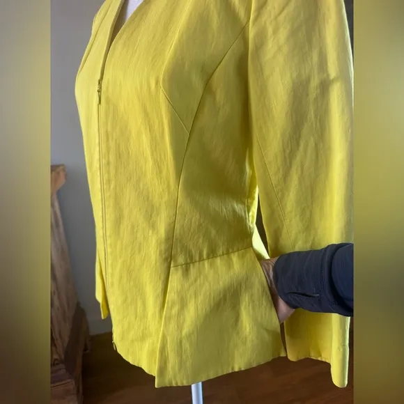 Lafayette 148 New York Zip-up blazer jacket pleated pockets 4 Small Neon Yellow