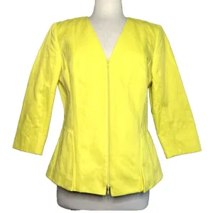 Lafayette 148 New York Zip-up blazer jacket pleated pockets 4 Small Neon Yellow