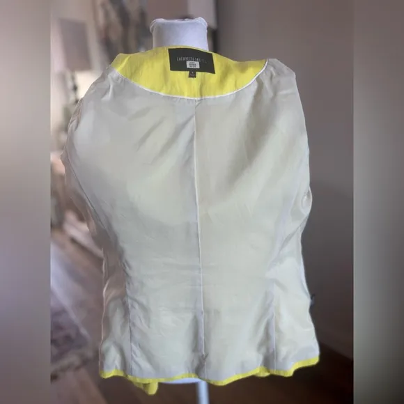 Lafayette 148 New York Zip-up blazer jacket pleated pockets 4 Small Neon Yellow