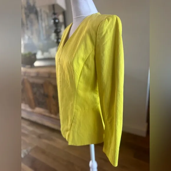 Lafayette 148 New York Zip-up blazer jacket pleated pockets 4 Small Neon Yellow