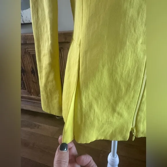 Lafayette 148 New York Zip-up blazer jacket pleated pockets 4 Small Neon Yellow