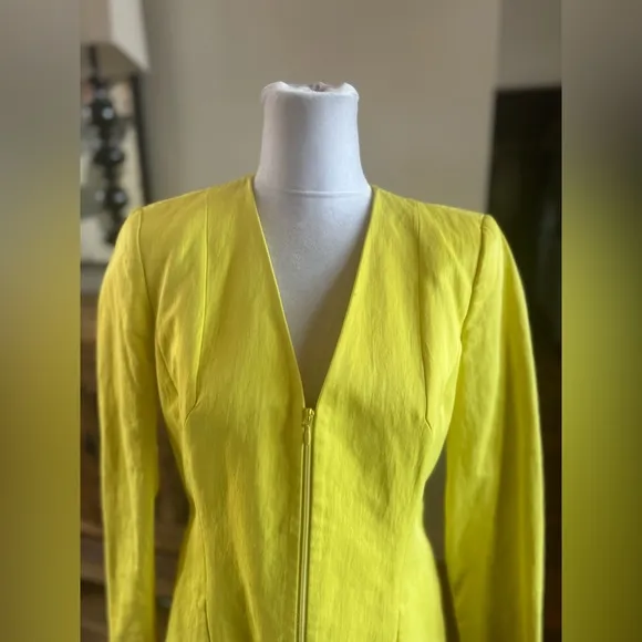 Lafayette 148 New York Zip-up blazer jacket pleated pockets 4 Small Neon Yellow