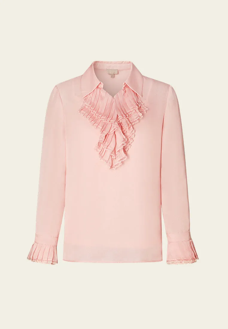 Lapel Ruffle-trim Chiffon Blouse