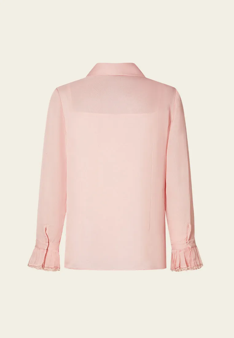 Lapel Ruffle-trim Chiffon Blouse