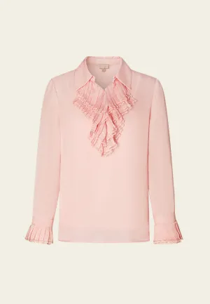 Lapel Ruffle-trim Chiffon Blouse