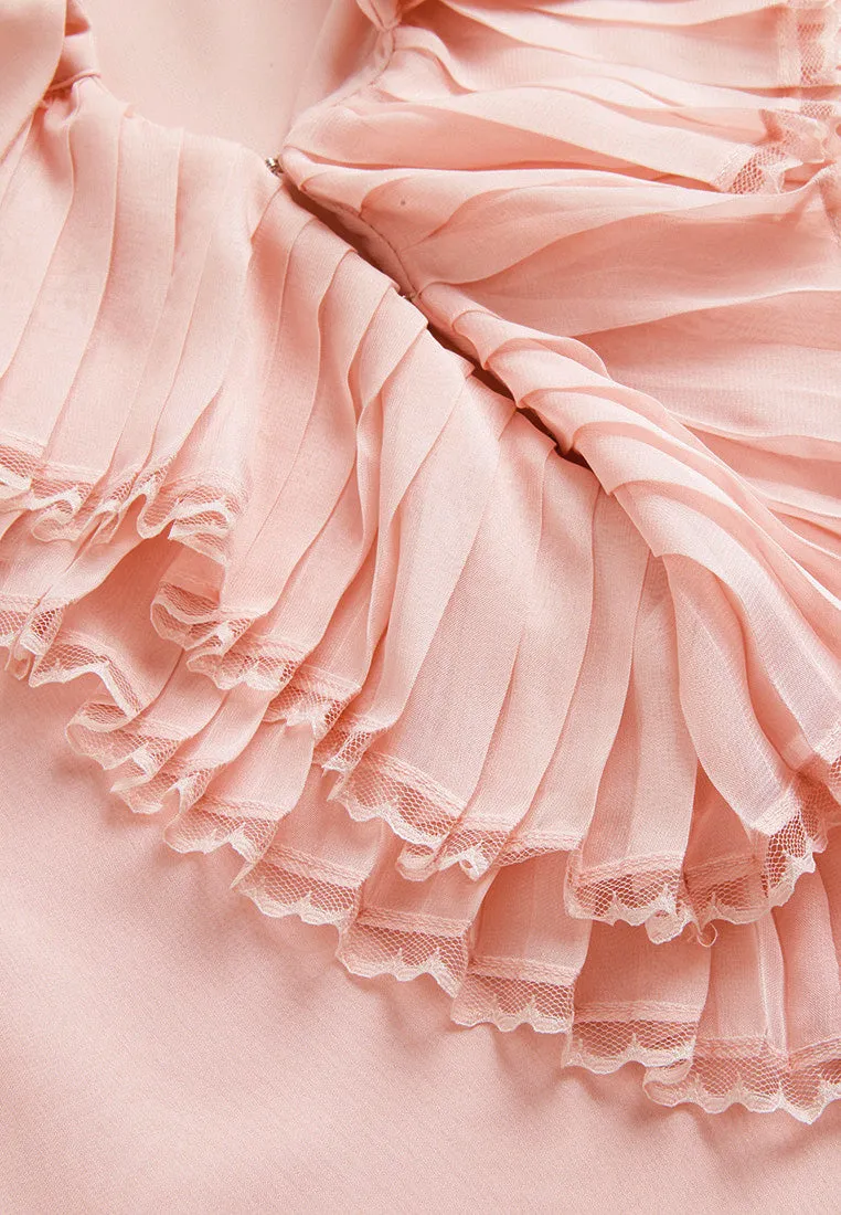 Lapel Ruffle-trim Chiffon Blouse