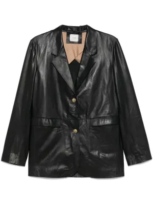Leather single-breasted blazer jacket
