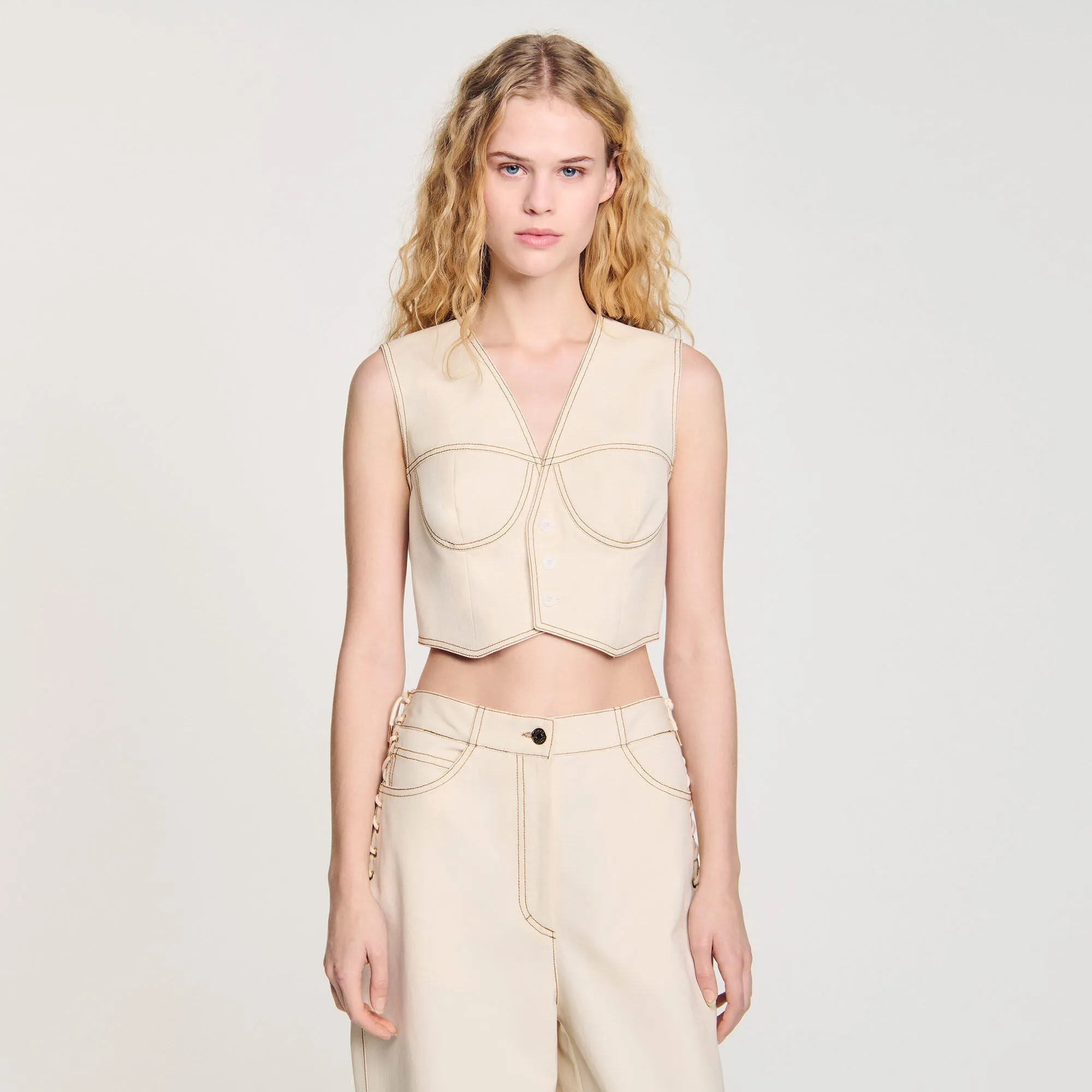 Leonie Denim Cropped Jacket Sand