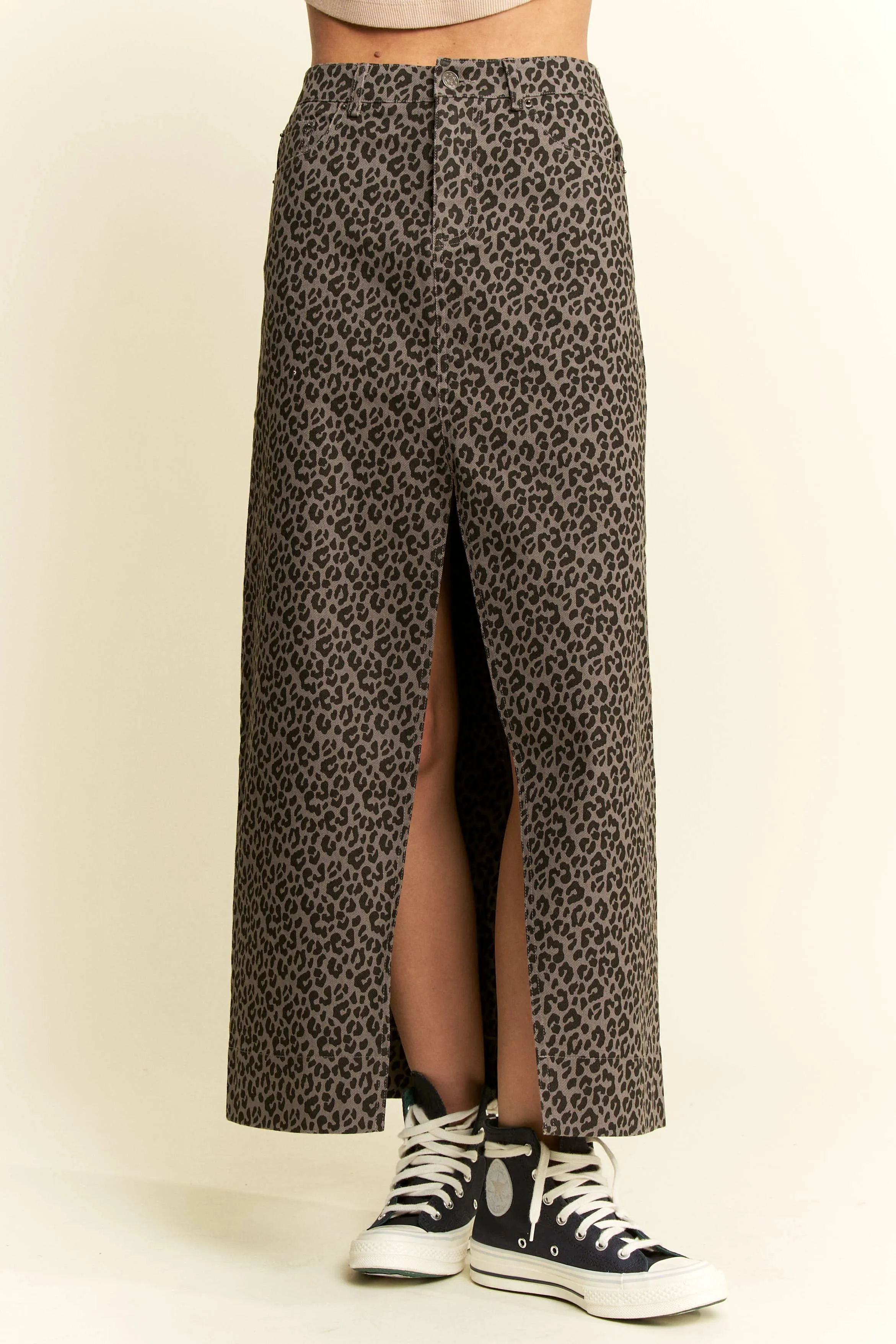 LEOPARD PRINT FRONT SLIT SKIRTS