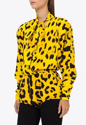 Leopard Print Silk Bodysuit