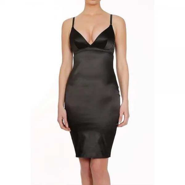 Libertine Satin Slip Dress - Black -
