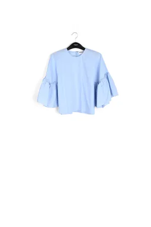 Light blue cotton top with ruffled sleeves