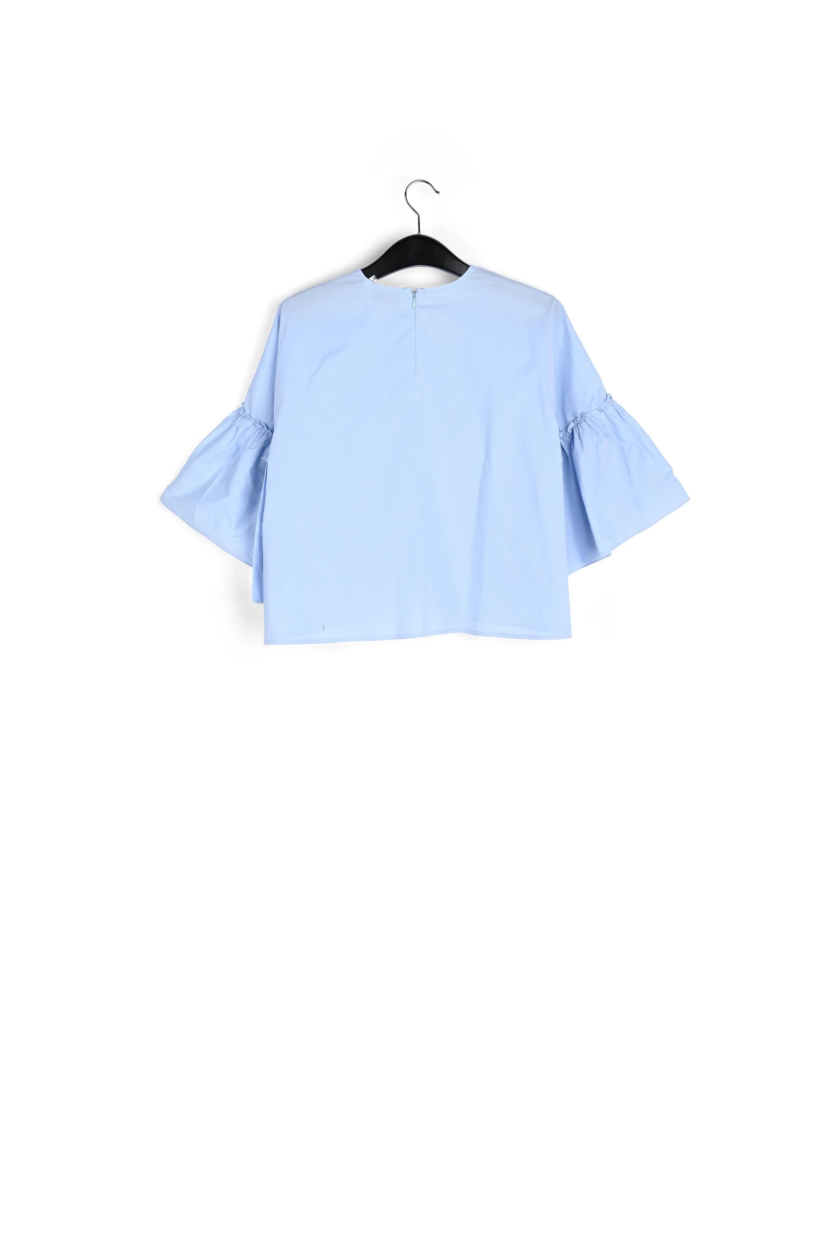 Light blue cotton top with ruffled sleeves