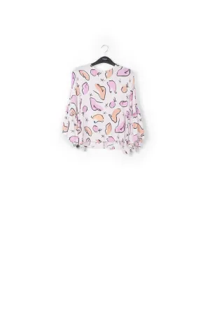 Light pink, red and purple floral printed top with ruffled sleeves