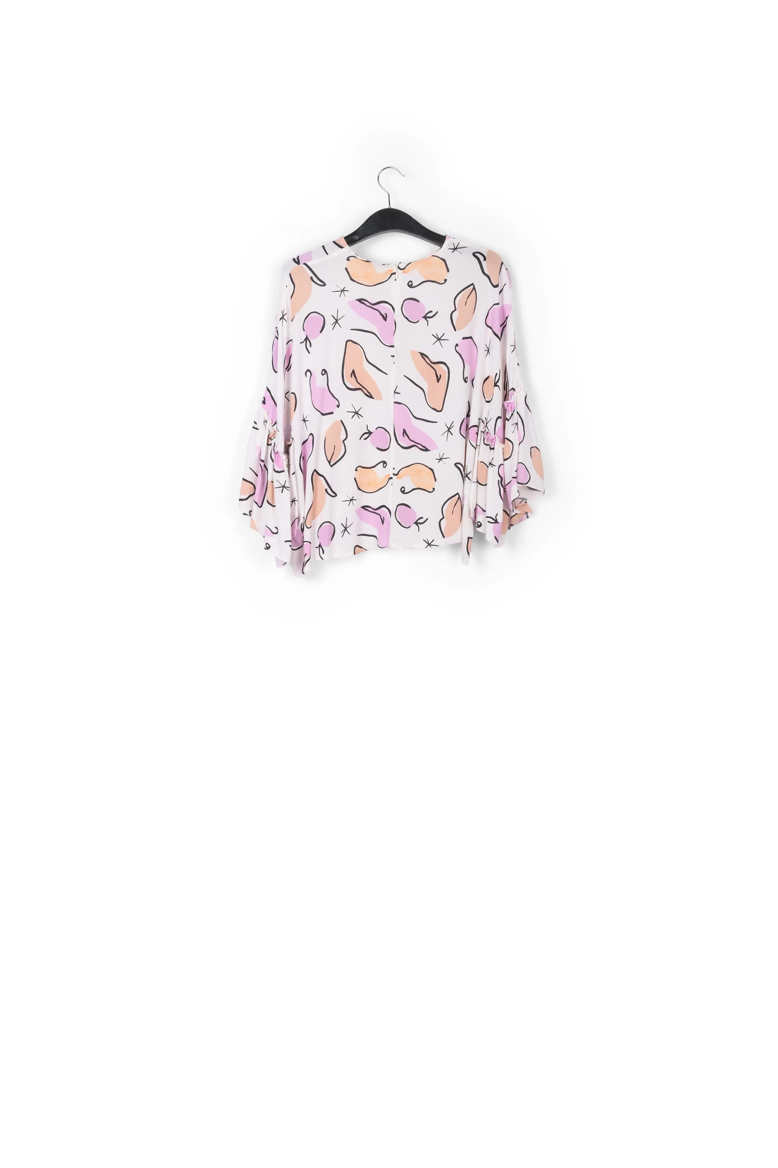 Light pink, red and purple floral printed top with ruffled sleeves