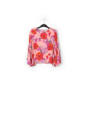 Light pink, red and purple floral printed top with ruffled sleeves