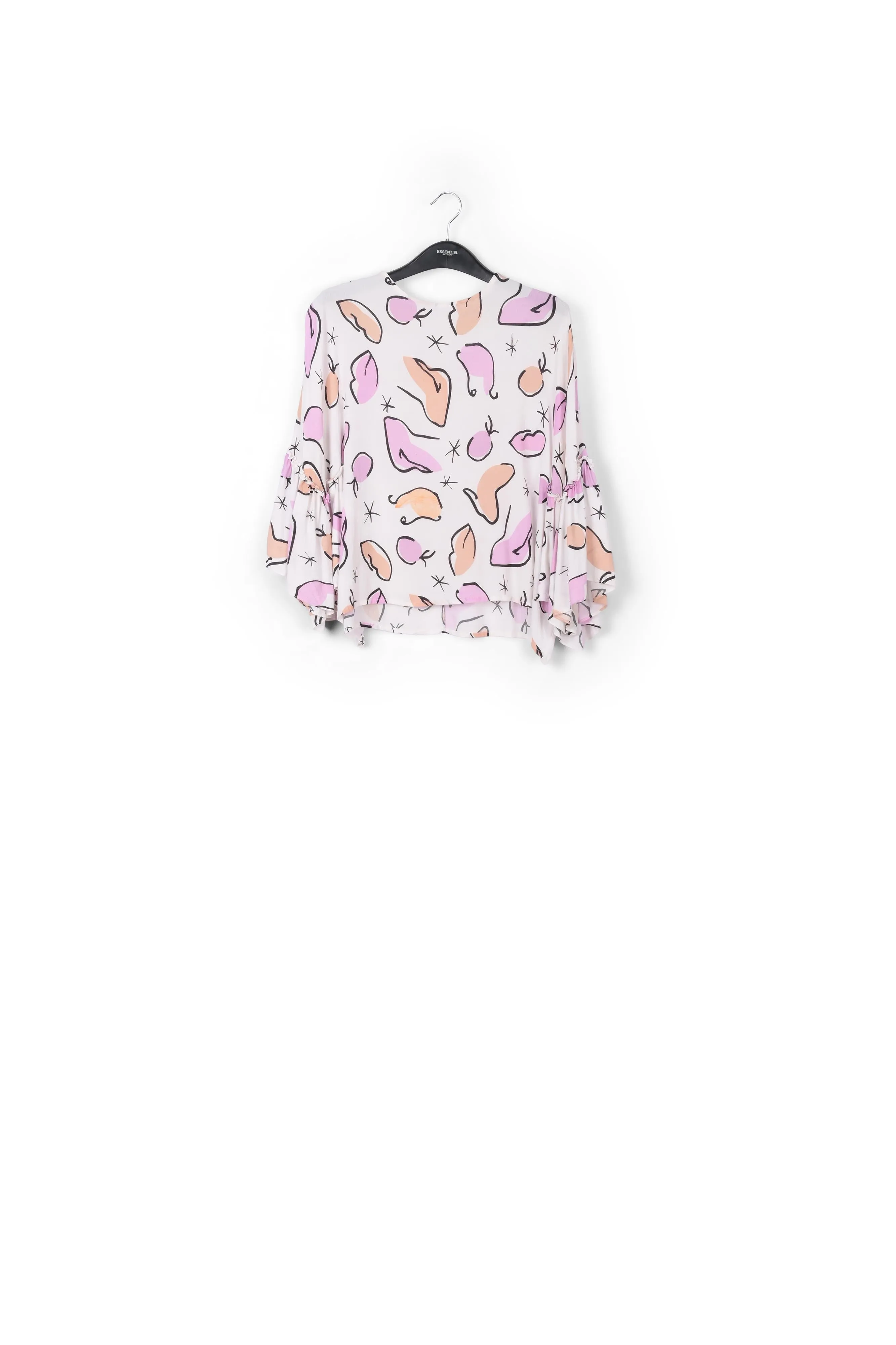 Light pink, red and purple floral printed top with ruffled sleeves