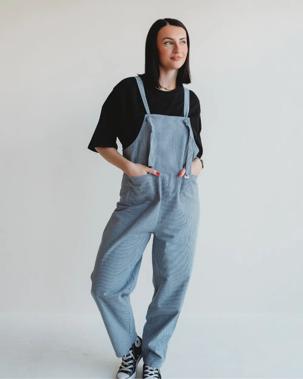 Lila Blue Pinstripe Print Dungarees