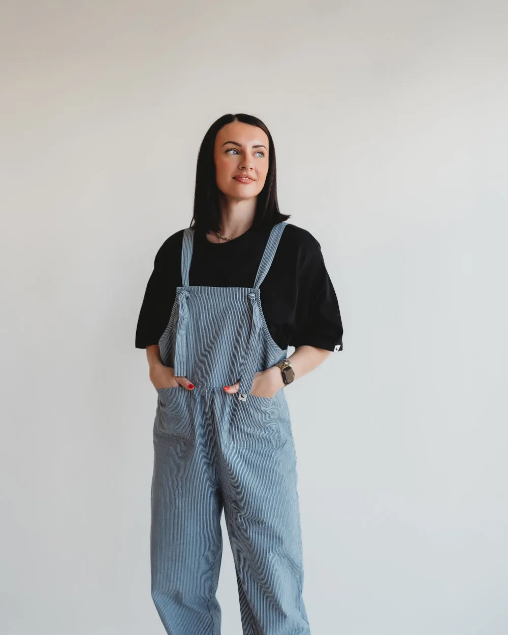 Lila Blue Pinstripe Print Dungarees