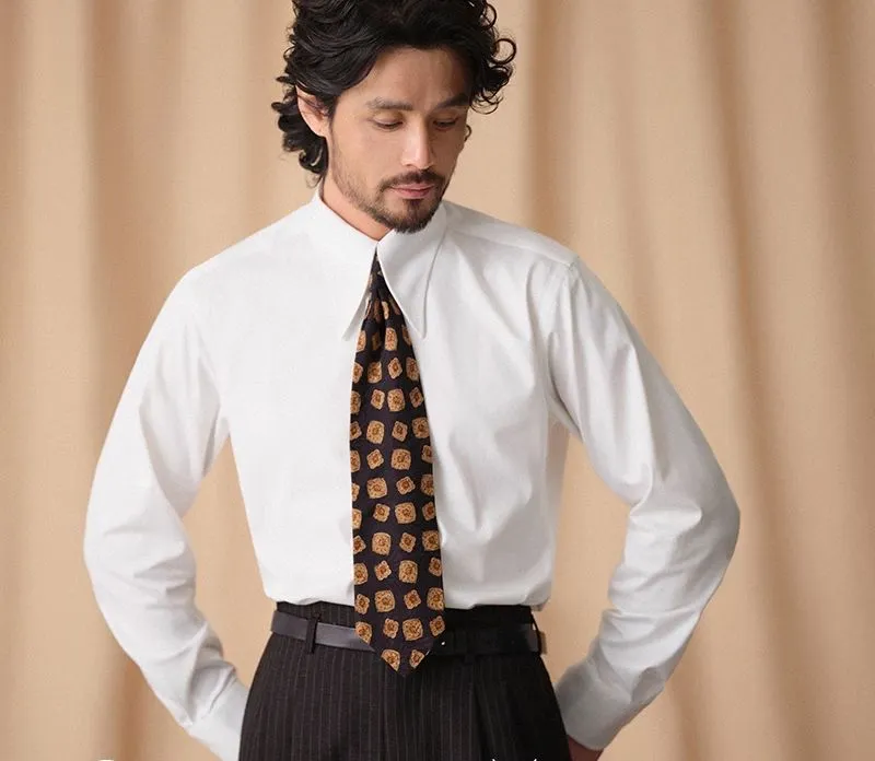 Long Pointed Collar White Shirt