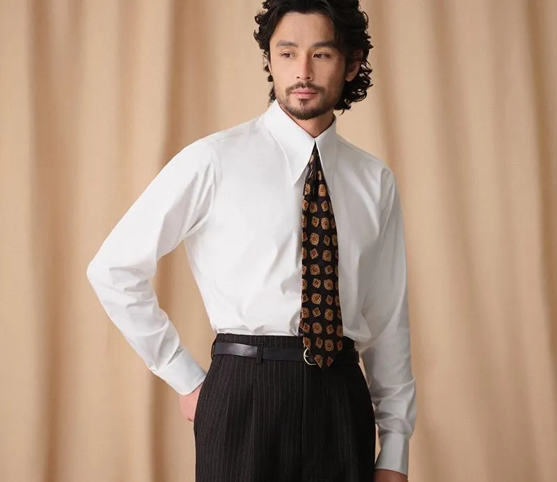 Long Pointed Collar White Shirt