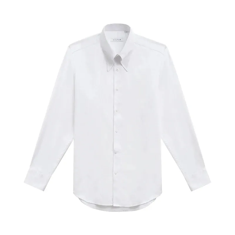 Long Pointed Collar White Shirt